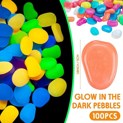 Landical 100 Pcs Large Glow in The Dark Rocks Pebbles Outdoor Fish Tank Rocks Aquarium Gravel Luminous Stones for Walkway Succulent Plant Halloween Decor (Multicolor,1.8 Inch)