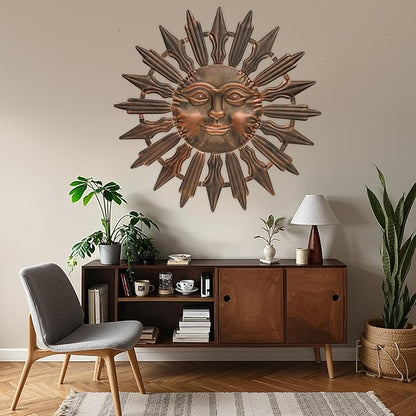 VESTCDF Metal Sun Wall Art Decor Outdoor Metal Wall Art Sun Outdoor,Large Wall Decorations for Garden, Sun Wall Art Metal Sun Face Art(Brown)