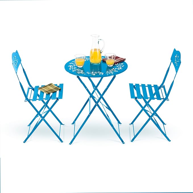 Alpine Corporation 3-Piece Bistro Set with Folding Table and 2 Chairs, Durable Steel Indoor/Outdoor Patio Furniture, Compact Seating, Blue