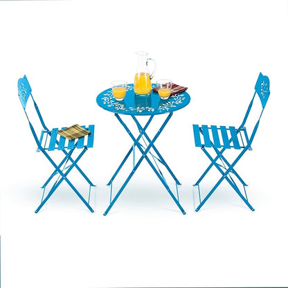 Alpine Corporation 3-Piece Bistro Set with Folding Table and 2 Chairs, Durable Steel Indoor/Outdoor Patio Furniture, Compact Seating, Blue