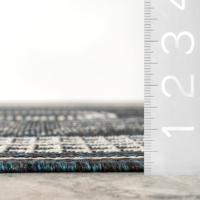 nuLOOM 4' x 6' Outdoor Tribal Geometric Area Rug, Stain Resistant, Weather Resistant, High Traffic, Patio, Balcony, Outside, Ranya Turquoise