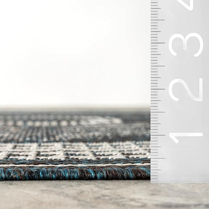 nuLOOM 4' x 6' Outdoor Tribal Geometric Area Rug, Stain Resistant, Weather Resistant, High Traffic, Patio, Balcony, Outside, Ranya Turquoise