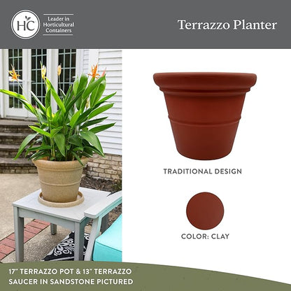 The HC Companies Terrazzo Large Round Plastic Plant Pot w/Rolled Rim - Lightweight & UV Resistant Gardening Pot for Herbs & More - Outdoor & Indoor Plant Pots w/Drainage (20” Clay)