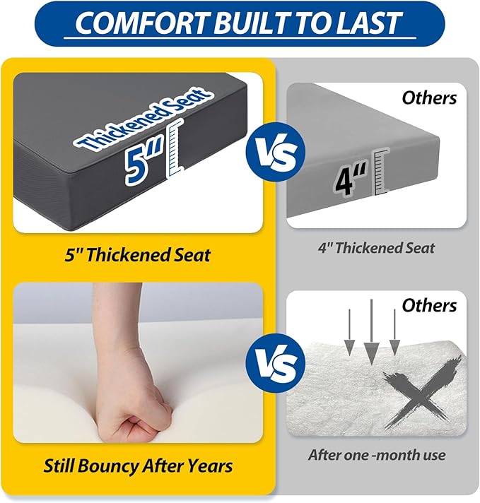 AAAAAcessories Outdoor Seat Cushions for Chairs, Fade-Resistant, Waterproof Patio Furniture Replacement Cushions, 23.5" x 25.5" x 5" + 23.5" x 13.5", Dark Gray