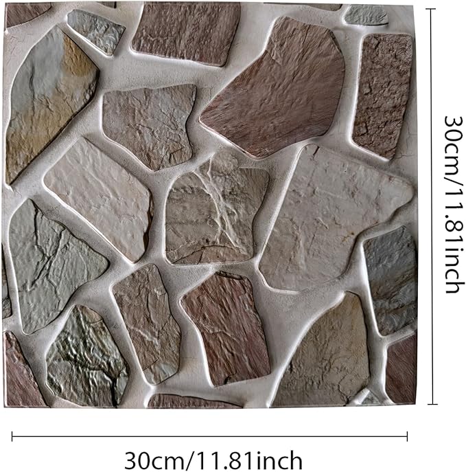 3D wall Panels Peel and Stick,Faue Stone Wall Panel,3D Texture PVC Waterproof Self Adhesive Decorative for Living Room Bedroom Kitchen Bathroom Interior wallboard 10PCS 11.81x11.81 inches