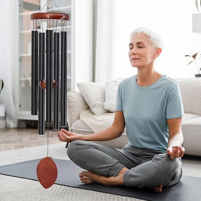 ASTARIN 36" Large Wind Chimes Outdoor – Deep Tone Memorial WindChimes with 5 Tuned Aluminum Tubes, Heavy-Duty Metal Wind Chime for Garden, Patio, Yard, Sympathy & Funeral Gift (Black)