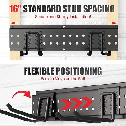 Garage Tool Organizer Wall Mount 66 inches with 13 Adjustable Heavy-Duty Hooks, Garage Organization, Garden Tool Storage Rack, Yard, and Shed, Holds Up to 520 lbs