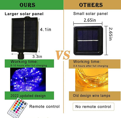 18 Colors 33FT Solar Rope Lights Outdoor Waterproof LED, Color Changing 100 LED Rope Lights Blue Green Pink Fairy String Tube Lights Remote Timer for Trampoline Garden Fence Tree Party Christmas Decor