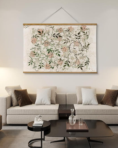 VIYYIEA Extra Large Size Canvas Wall Art, 36x54 Inch Vintage Botanical Hanging Scroll Painting with Wildflower Pattern, Rustic Floral Wall Decor for Living Room, Bedroom, or Entryway