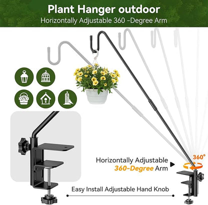 Heavy-Duty Adjustable Deck Railing Hook – 28" Rotating, Clamp-Mount Hanger for Bird Feeders, Wind Chimes & Hanging Plants (Fits Up to 2.75", 12 lbs)