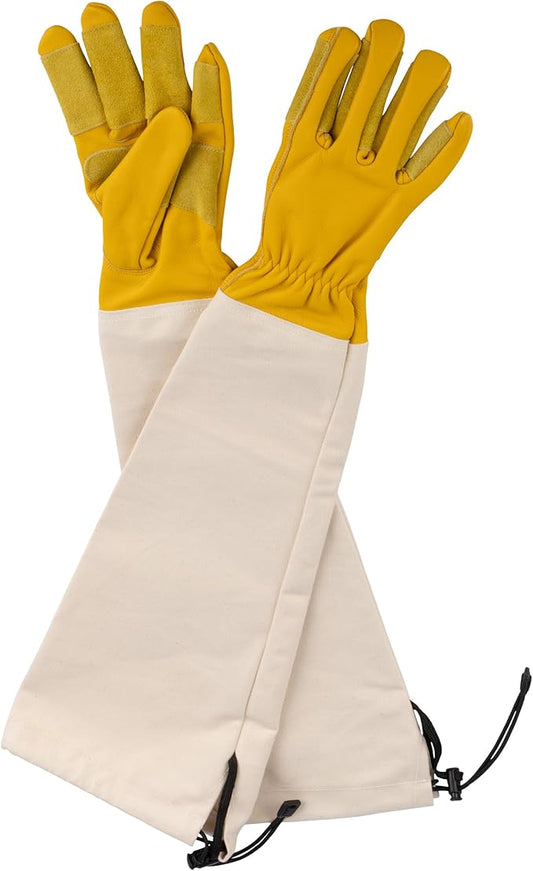 Kings County Tools Long Garden Gloves for Women or Men Pair - Breathable Canvas Thorn Proof Leather Gardening Gloves with Arm Guard Gauntlet for Pruning Planting Rose Cactus or Blackberry (Small)