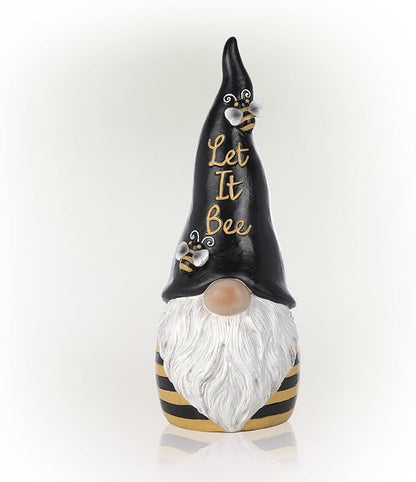 Alpine Corporation 12" H Let It Bee Indoor/Outdoor Garden Gnome Statue, Black/Yellow