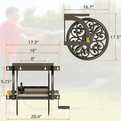 GOFORWILD Garden Wall Mount Hose Reel, Decorative Hose Reel, Garden Heavy-Duty Water Hose Holder Winder, Holds 200-Feet of 5/8-Inch Hose