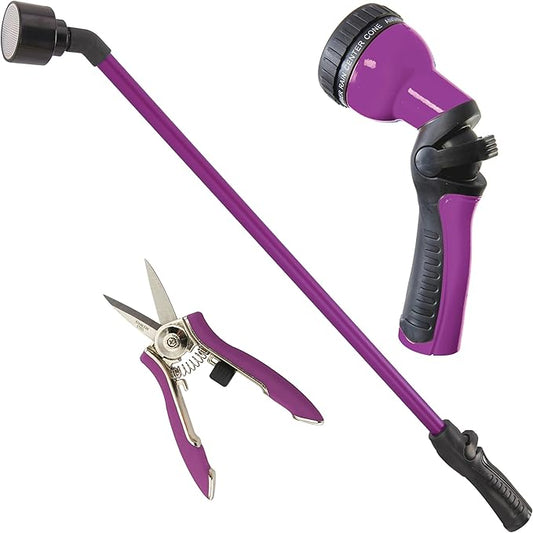 DRAMM Watering and Tool Set Includes 30-Inch One Touch Rain Wand, 9-Pattern Revolution Spray Gun, and Compact Shear, Berry