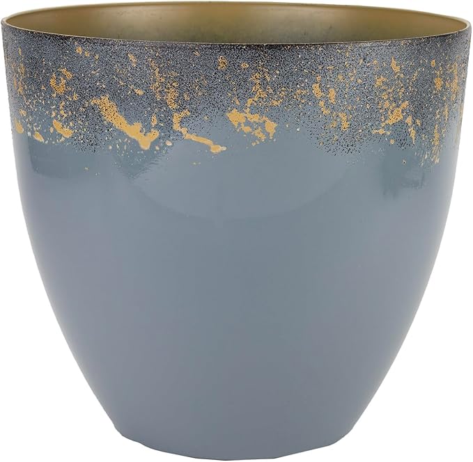 The HC Companies 11.5 Inch Seabrook Decorative Round Planter - Lightweight Premium Resin Plant Pot with a Ceramic Look for Indoor Outdoor Use, Slate Blue