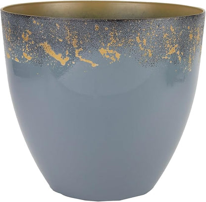 The HC Companies 11.5 Inch Seabrook Decorative Round Planter - Lightweight Premium Resin Plant Pot with a Ceramic Look for Indoor Outdoor Use, Slate Blue