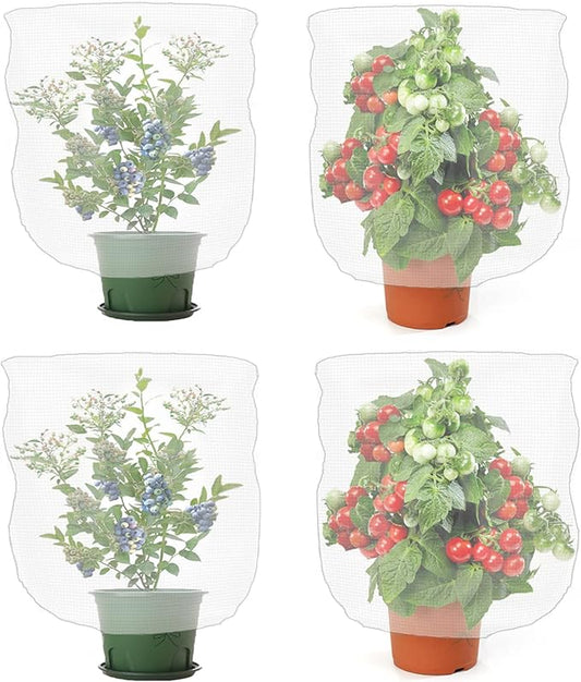 4 Pack Plant Insect Bird Barrier Net Mesh with Drawstring, 3.5Ftx2.3Ft Plant Protective Cover Garden Flower Screen Barrier Bag for Vegetables Fruits Flower from Bird Eating