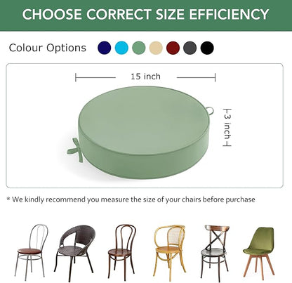 Summsun Outdoor Bistro Chair Cushions Set of 4, 15" D x 3" H Round Chair Cushions Waterproof and Fade Resistant Chair Cushion Pads with Non-Slip Ties and Removable Covers for Garden, Sage Green