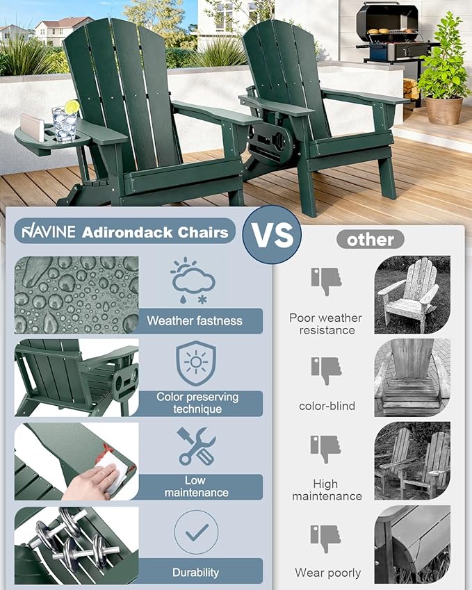 Adirondack Chair Set of 8, HDPE Folding Adirondack Chair with Multifunctional Cup Holder, Weather Resistant Fire Pit Chair for porches, patios, poolsides, Decks.