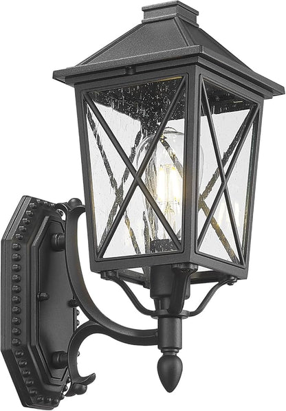 Darkaway Outdoor Wall Light Fixture,Outside Porch Lights Wall Mounted Seeded Glass Exterior Waterproof Lantern Modern E26 Socket Wall Sconce Lighting for Front Door Yard Patio