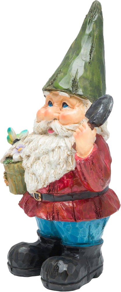 Alpine Corporation 12" Tall Outdoor Garden Gnome with Flower Pot Yard Statue Decoration
