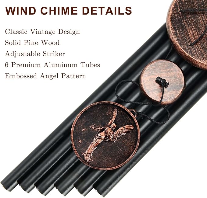 Wind Chimes for Outside, Vintage Angel Deep Tone Wind Chime Outdoor Clearance, Memorial/Festivals/Birthday Gift for Mom Dad Women Grandma, Home Garden Patio Decor (34" Angel)