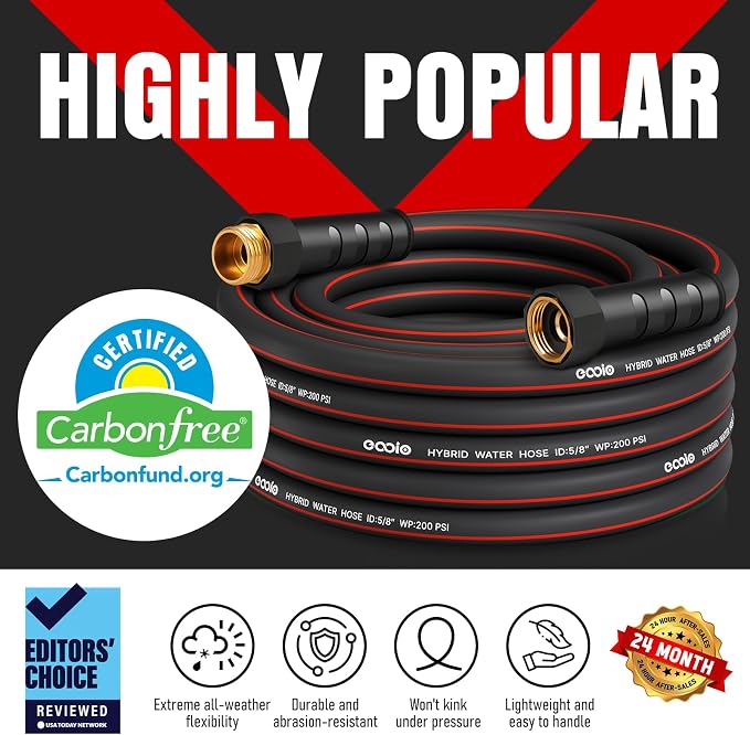 Heavy Duty Garden Hose 100ft, NON-EXPANDABLE Flexible Water Hose, Kink Resistant Lightweight Hybrid Hose, Leakproof Hose Male to Female Fittings