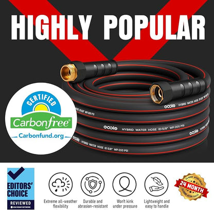 Heavy Duty Garden Hose 100ft, NON-EXPANDABLE Flexible Water Hose, Kink Resistant Lightweight Hybrid Hose, Leakproof Hose Male to Female Fittings