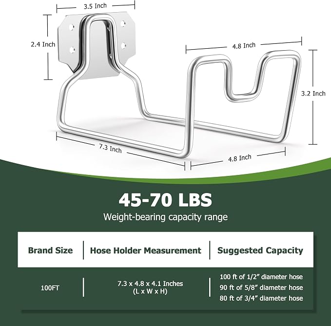 18/0 Stainless Steel Garden Hose Holder Hook, HaSteeL Metal Wall Mount Hanger For Outside Yard Water Vacuum Expandable Hose Extension Cords Storage, Rust Resistant, Hose Nozzle Groove (1 Pack)
