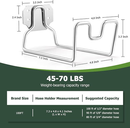 18/0 Stainless Steel Garden Hose Holder Hook, HaSteeL Metal Wall Mount Hanger For Outside Yard Water Vacuum Expandable Hose Extension Cords Storage, Rust Resistant, Hose Nozzle Groove (1 Pack)