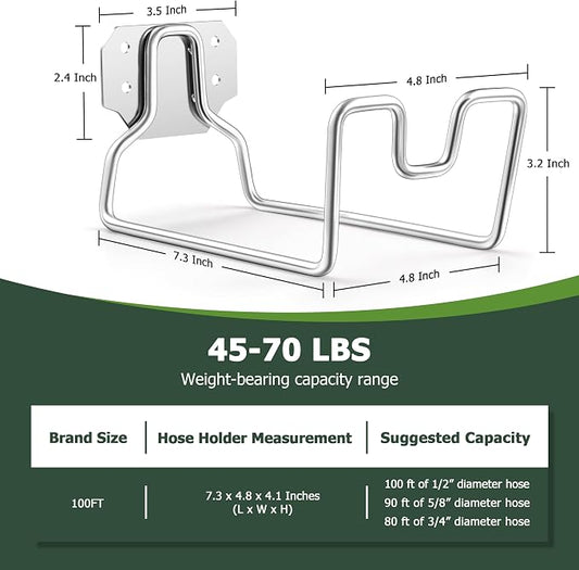 18/0 Stainless Steel Garden Hose Holder Hook, HaSteeL Metal Wall Mount Hanger For Outside Yard Water Vacuum Expandable Hose Extension Cords Storage, Rust Resistant, Hose Nozzle Groove (1 Pack)