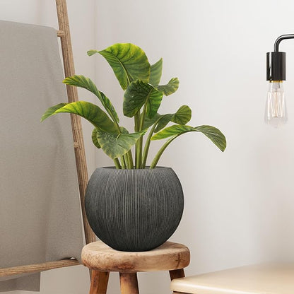 11.8" H X 14.5" D Round Plastic Planter with Drainage Hole & Plug, Large Lightweight Plant pot ,Recyclable ,Durable, Weather/UV Resistant for Indoor Outdoor, (8.9" Opening), Vintage Black