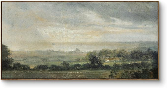 InSimSea Extra Large Framed Vintage Wall Art, Living Room Country Farmhouse Decor, Wild Field under Sky Landscape Paintings, Canvas Prints, Scenery Long Picture for Bedroom Above of Bed,24x48inch