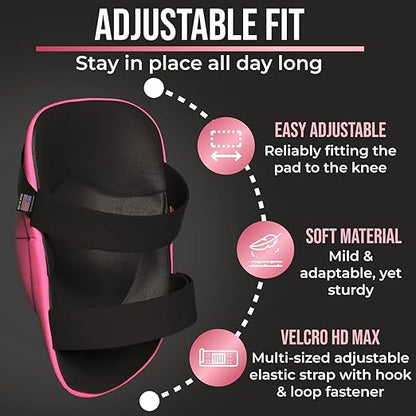 Foam Knee Pads for Women with Adjustable Multi-Sized Fastening, Pink, 1 Pair - All Day Comfort, Made in USA - Guards for Gardening, Flooring, or Construction