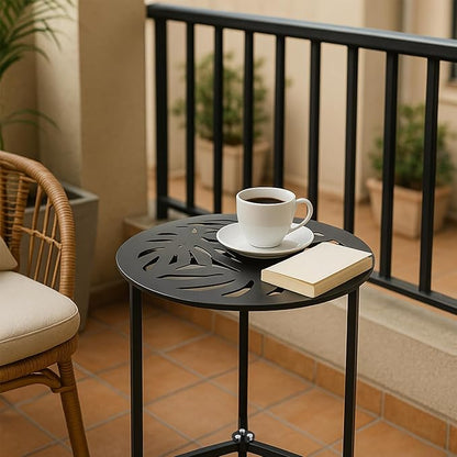 Party Zealot Set of 2 Small Round Metal Side Tables, 13-Inch Black Outdoor End Tables for Patio, Balcony, Porch or Garden – Weather-Resistant Corner Coffee Table for Small Spaces & Indoor Plant Stand