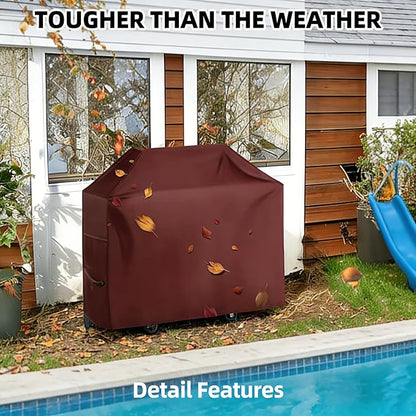 BBQ Gas Grill Cover for Outdoor, Anti-UV, Rip-Proof, 600D Oxford Fade Resistant Material, Barbecue Cover with Hook and Loop Straps & Adjustable Hem Drawstring (Reddish Brown, 40”x24”x50”)