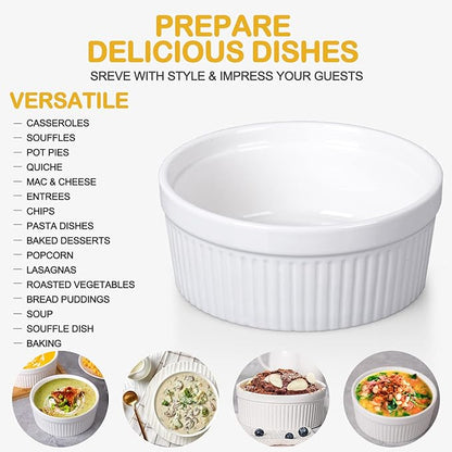 Delling Large Ramekins 32 Oz Oven Safe/Soup Bowls, 1 Quart Serving Bowls Ceramic Round for Baking, Salad, Pasta, Creme Brulee, Souffle Dish, Pot Pie