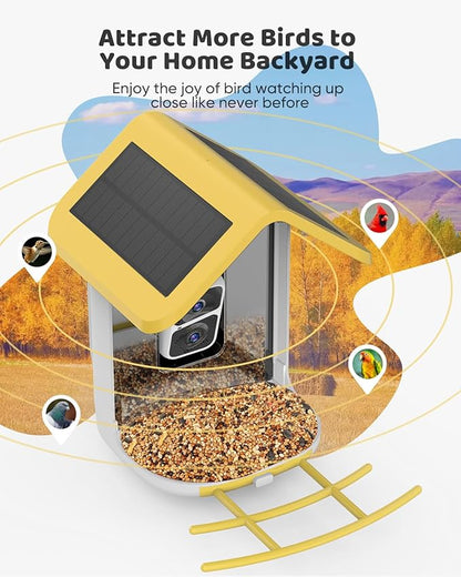 Bird Feeder with Camera Solar Powered: Smart Camera Bird Feeder 2K Live Feed Cam for Outdoor Backyard - Ai Identify Auto Capture Videos, Unique Outdoor Gifts for Mom Dad Birdlover