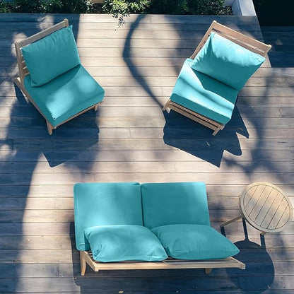 Sundale Outdoor Olefin Deep Seat Cushion Set of 2, Patio Chair Cushion and Pillow, Water-Resistant Sectional Sofa Pad with Straps Teal, 24 x 24 x 6 Inches
