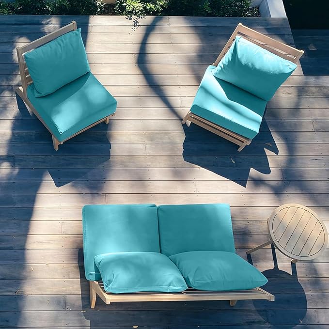Sundale Outdoor Olefin Deep Seat Cushion, Patio Chair Cushion and Pillow, Water-Resistant Sectional Sofa Pad with Straps Teal, 23 x 26 x 6 Inches