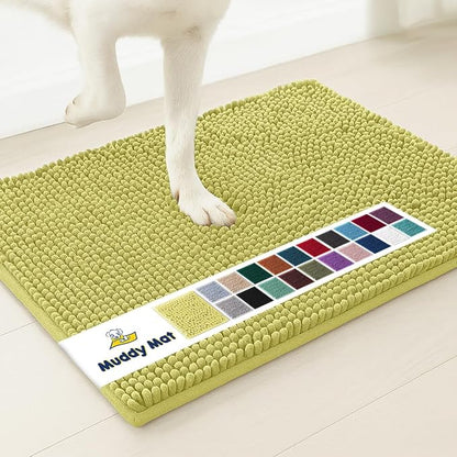Muddy Mat® | Super Water Absorbent Door Mat Indoor, Microfiber Quick Dry Chenille Entryway Rug, Slip Resistant Front Door Mat, Indoor Mats for Entryway, Machine Washable Pet Rug, Yellow 19"x30"