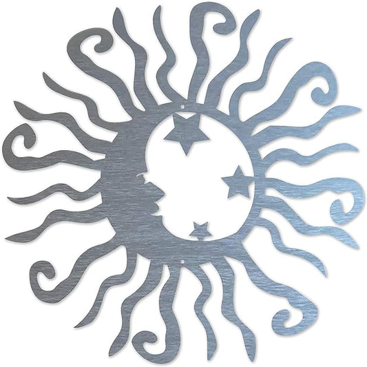 Riverside Designs Wacky Solar Moon Metal Wall Art Steel Outdoor Decor | Heavy-Duty and Waterproof | Made in USA (Silver, 18L x 18W)