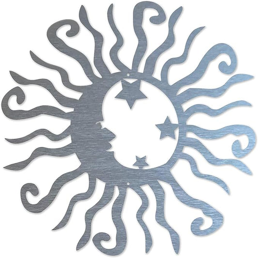 Riverside Designs Wacky Solar Moon Metal Wall Art Steel Outdoor Decor | Heavy-Duty and Waterproof | Made in USA (Silver, 30L x 30W)