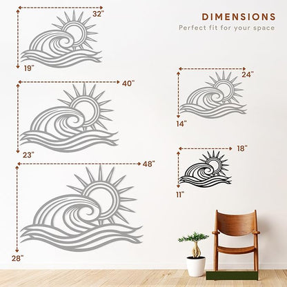 Wita Home Ocean Wave Metal Wall Art, Sun Beach Decor, Coastal Large Wall Sculpture for Home, Indoor/Outdoor Use, Nautical Wall Hanging, Eye-Catching Addition to Living Room (Black, 18 x 11 inches)
