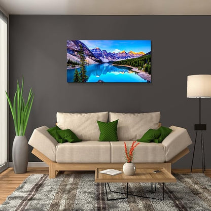 Haichuang Decor Art Moraine Lake Canvas Wall Art 57x28 Inches Framed Rocky Mountain Lake Wall Decor Wood Frame Waterproof HD Giclee Print Ready to Hang Nature Artwork for Living Room Bedroom Office