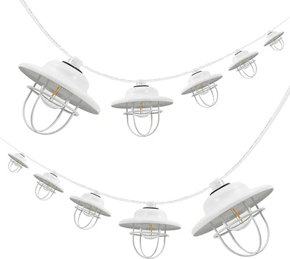 JONATHAN Y JYL8703B 10-Light Indoor/Outdoor 10 ft. Rustic Farmhouse Incandescent G40 Metal Cage Shade String Lights Contemporary, Transitional, Modern, Patio, Porch, Backyard, White