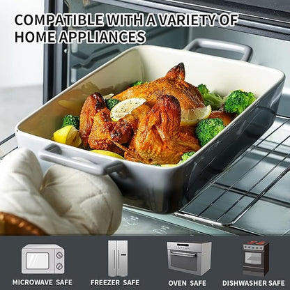 KOOV Bakeware Set, Ceramic Baking Dish, Rectangular Baking Pans for Cooking, Cake Dinner, Kitchen, Banquet and Daily Use, 12 x 8.5 Inches, 3-Piece (Gradient Gray)