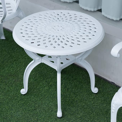 YKSY&YKSY Jardin DE Centennial Cast Aluminum Outdoor Side Table,Anti-Rust Outdoor End Table,Patio Coffee Bistro Table for Indoor,Garden,Porch,Balcony(Round White)