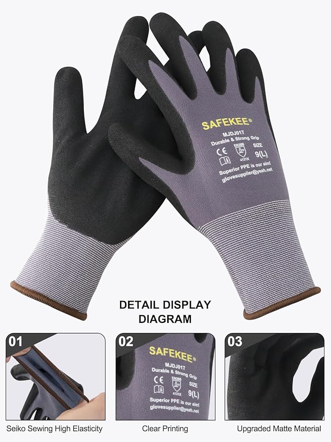 Touchscreen Nitrile Coated Work Gloves 12 Pairs Frosted Grip Safety Gloves for Gardening Electronics Seamless