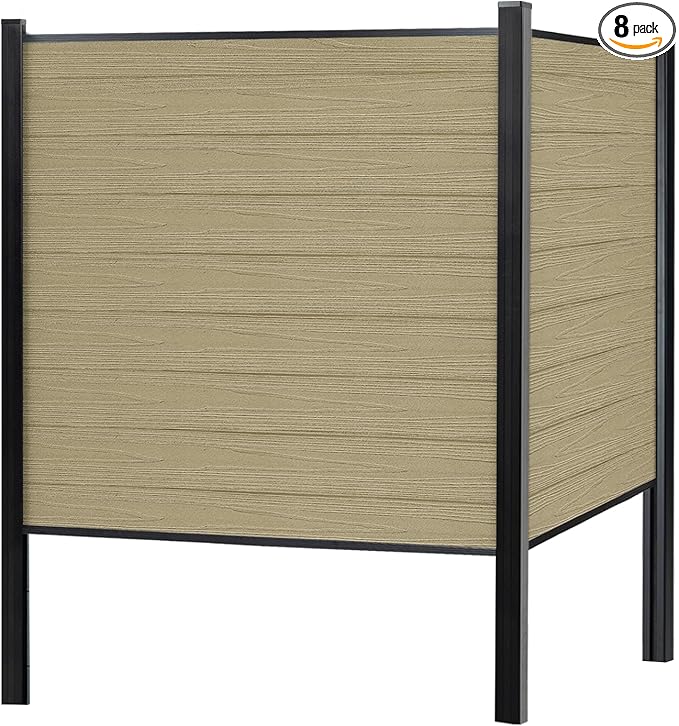 Mondaria Fence Privacy Screen with 8ft In-ground Posts, 6ft(H) x48t(W) Wood Plastic Composite Fence Panels Weather-Resistant Outdoor Fence for Backyard/Garden (Ancient Wood, 9 Posts)